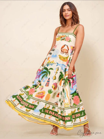 Unique Holiday Print Smocked Graceful Back Pocket Maxi Dress