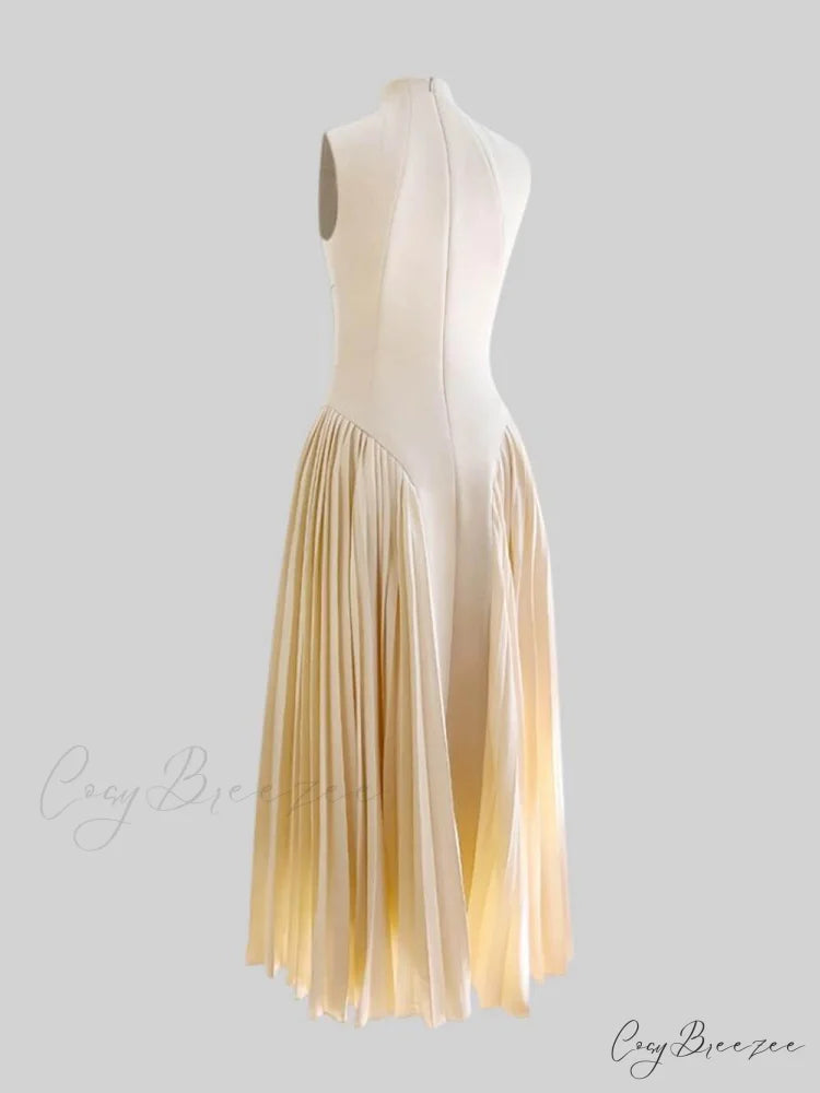 Unique Pleated Paneled Charming Sleeveless Midi Dress
