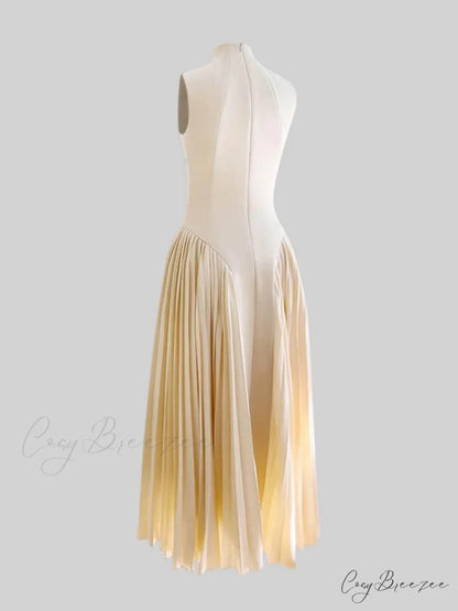 Unique Pleated Paneled Charming Sleeveless Midi Dress