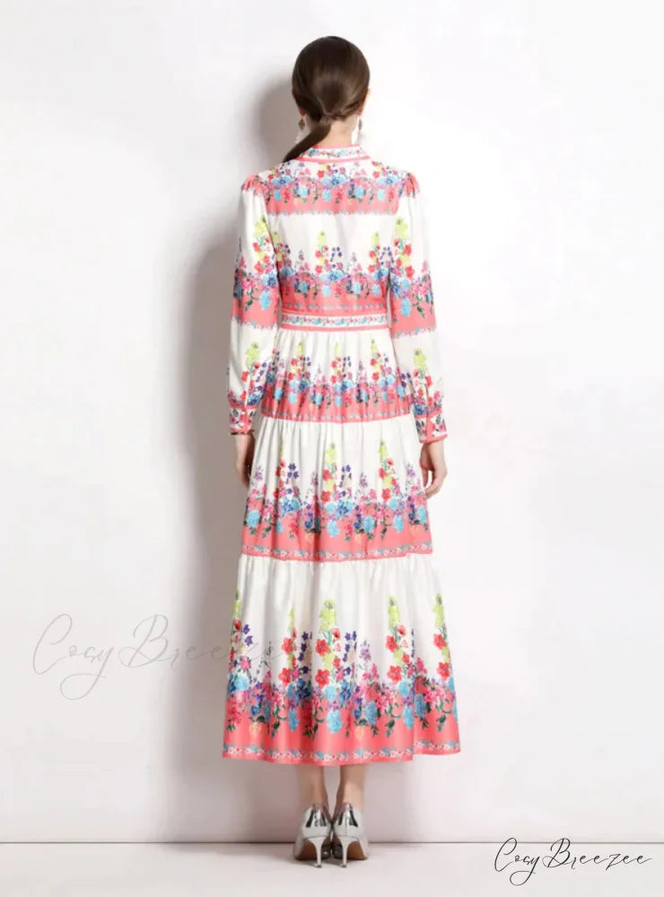 Up Arm Lace with Flowered Long Bow Gown Detail L / pink