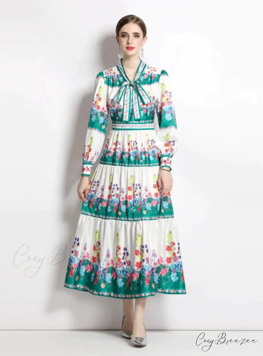 Up Arm Lace with Flowered Long Bow Gown Detail S / green