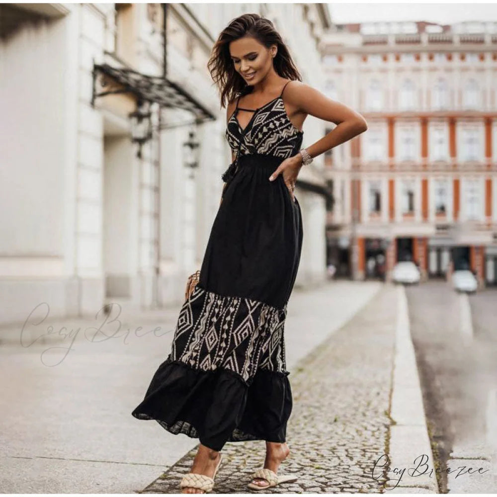 Up Waist Long Lace Blouse Design Party High Elegant Coastal Dress M / BLACK