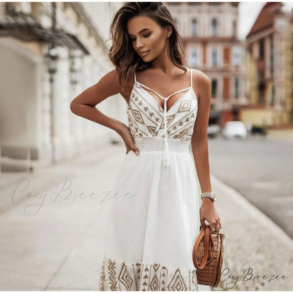 Up Waist Long Lace Blouse Design Party High Elegant Coastal Dress M / WHITE