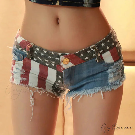 USA Flag Printed Pole Dance Shorts S short-250223