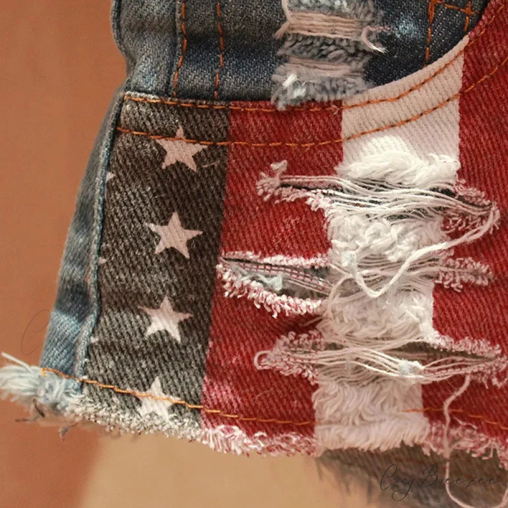 USA Flag Printed Pole Dance Shorts short-250223