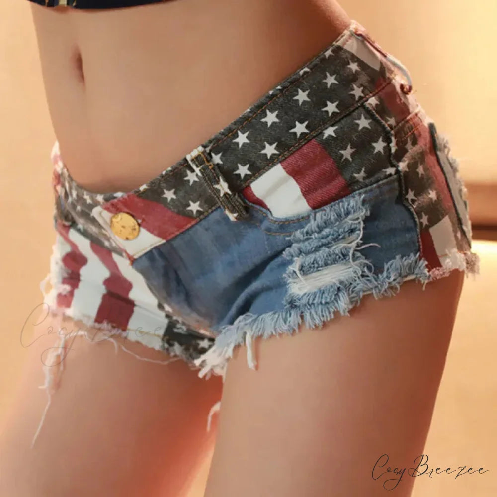 USA Flag Printed Pole Dance Shorts short-250223