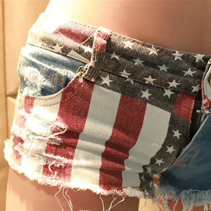 USA Flag Printed Pole Dance Shorts short-250223