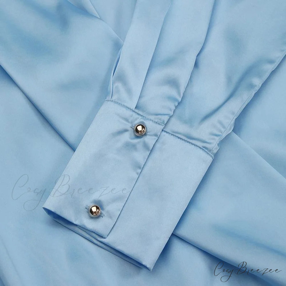 V Blusa Blouse Long 2024 Elegant Casual Solid Arm Blouse Deep Tunic Top Satin Wrap Neck Fashion Feminina