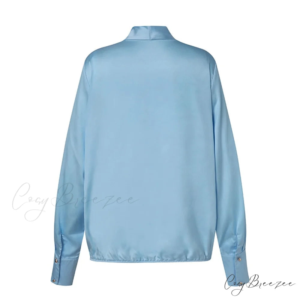 V Blusa Blouse Long 2024 Elegant Casual Solid Arm Blouse Deep Tunic Top Satin Wrap Neck Fashion Feminina