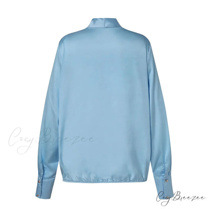 V Blusa Blouse Long 2024 Elegant Casual Solid Arm Blouse Deep Tunic Top Satin Wrap Neck Fashion Feminina