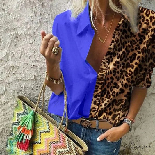 V Deep Neck Casual for Autumn Top Women Blue / S