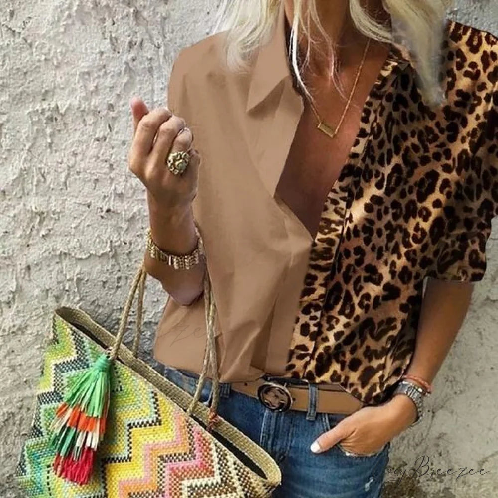 V Deep Neck Casual for Autumn Top Women Coffee / S