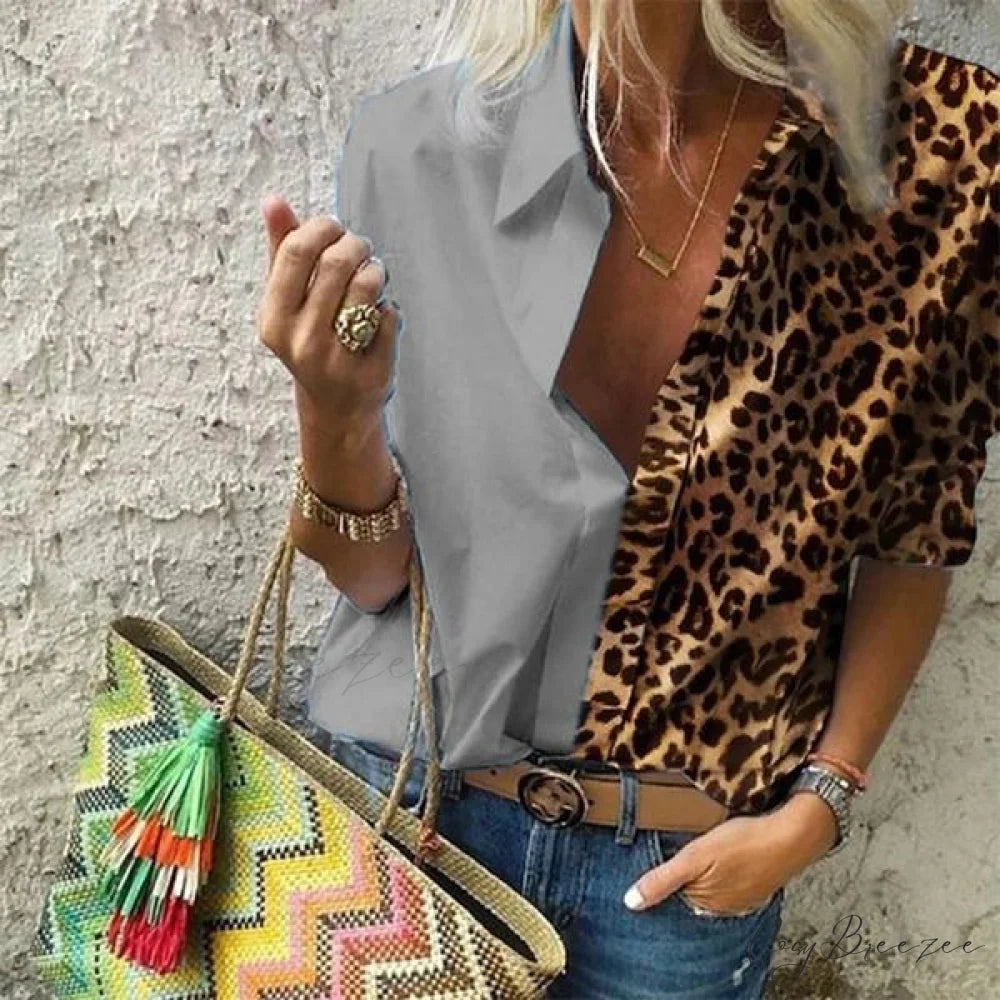 V Deep Neck Casual for Autumn Top Women Gray / S