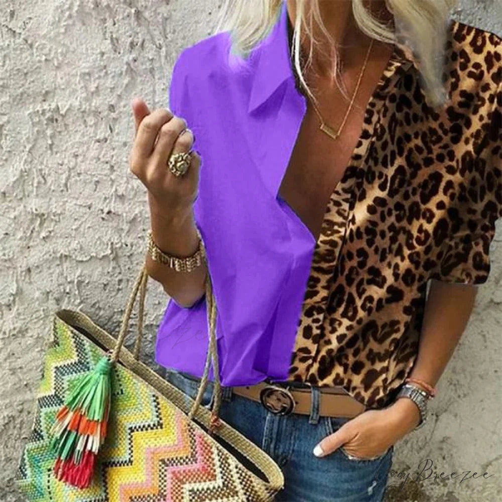 V Deep Neck Casual for Autumn Top Women Purple / S