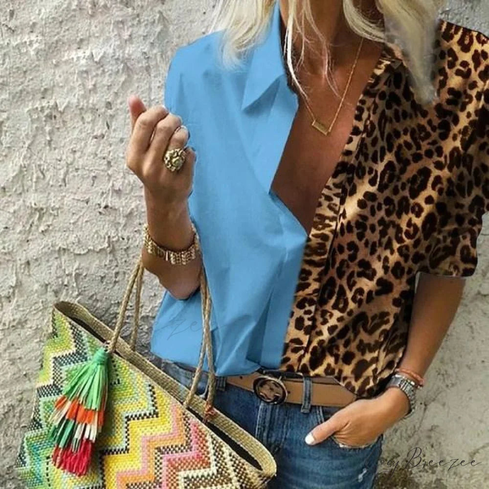 V Deep Neck Casual for Autumn Top Women Sky Blue / S