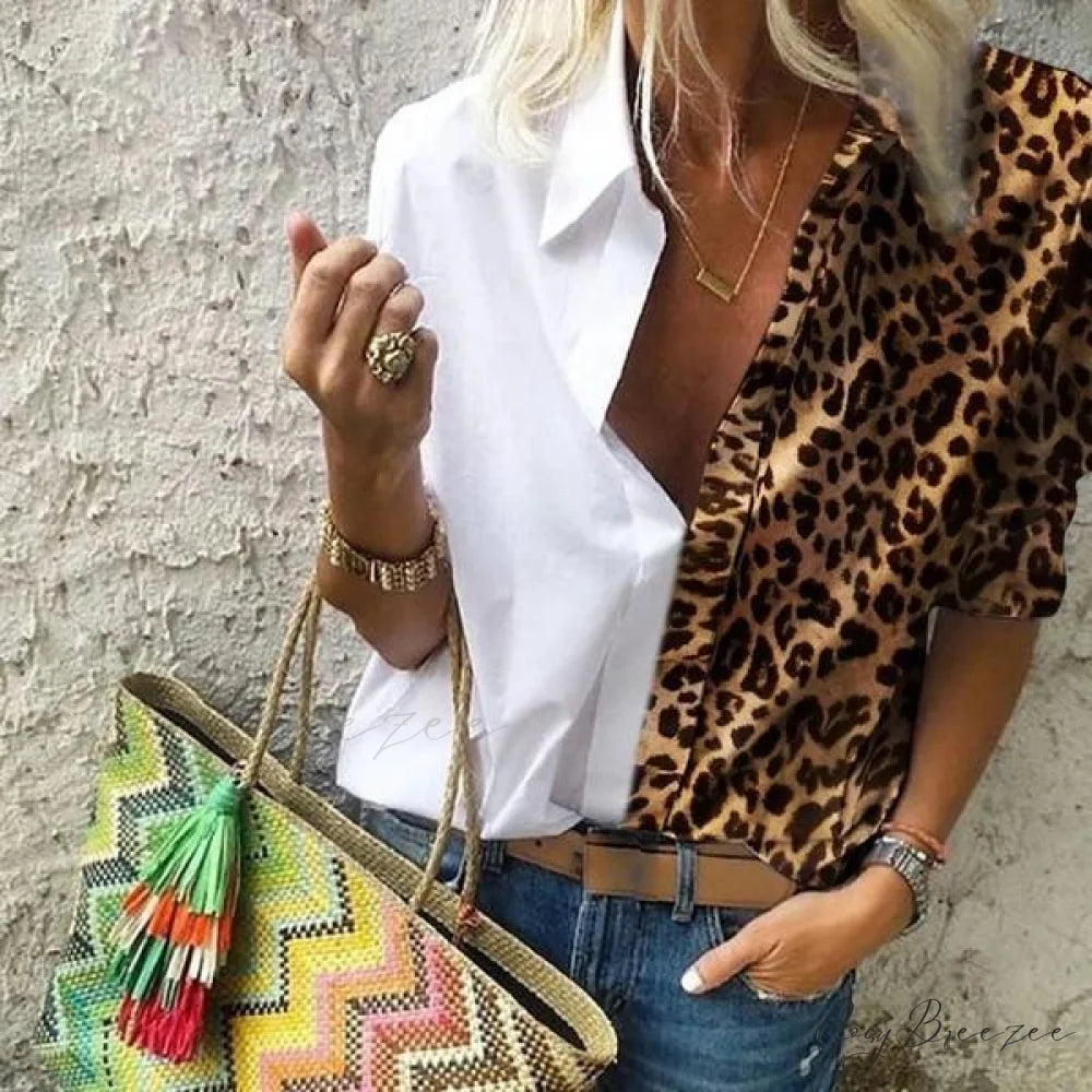 V Deep Neck Casual for Autumn Top Women White / S