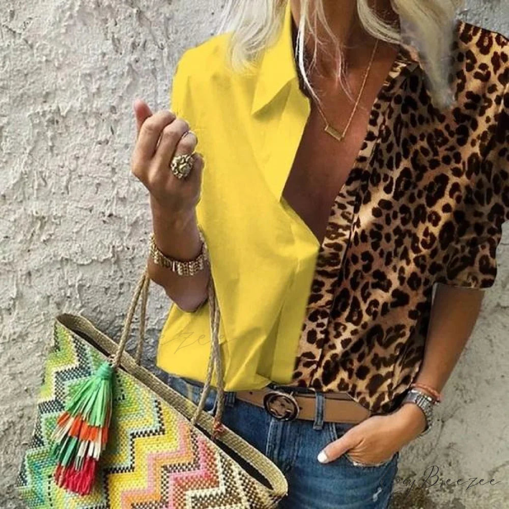 V Deep Neck Casual for Autumn Top Women Yellow / S