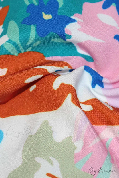 V Design Puff Neck Flowered Arm Shirt