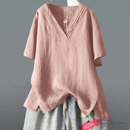 V Half Neck Arm for Blouse Solid Top Women Pink / L