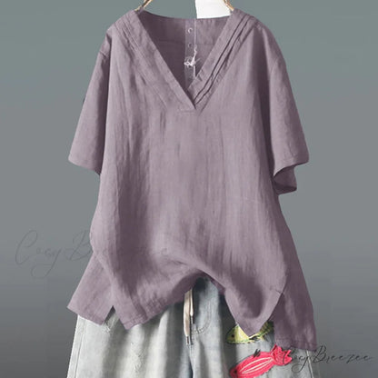 V Half Neck Arm for Blouse Solid Top Women Purple / L