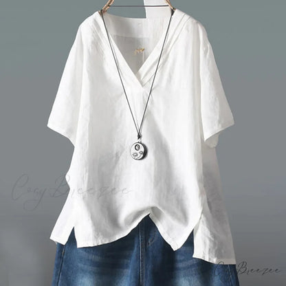V Half Neck Arm for Blouse Solid Top Women White / L
