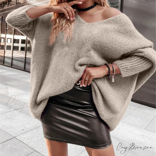 V-neck Batwing Sleeve Y2k Sweater khaki / S swraters-241228