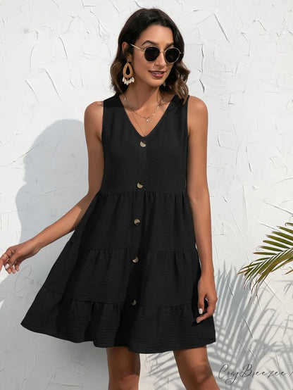 V-Neck Boho Beach Sexy Dresses Black / S