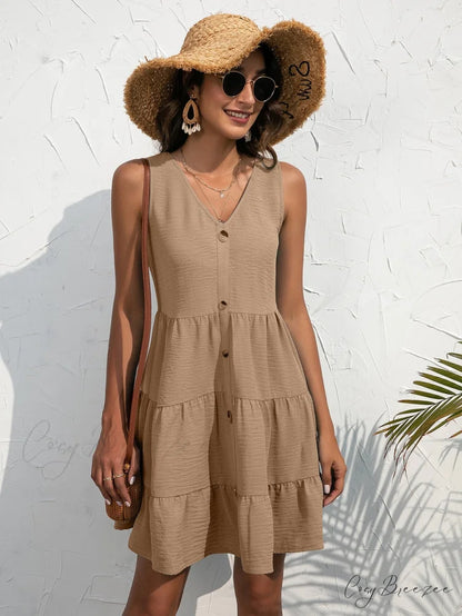 V-Neck Boho Beach Sexy Dresses Khaki / S