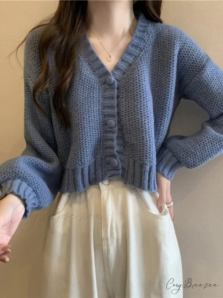 V-neck Button-Up Knit Cardigan cardigans-241228