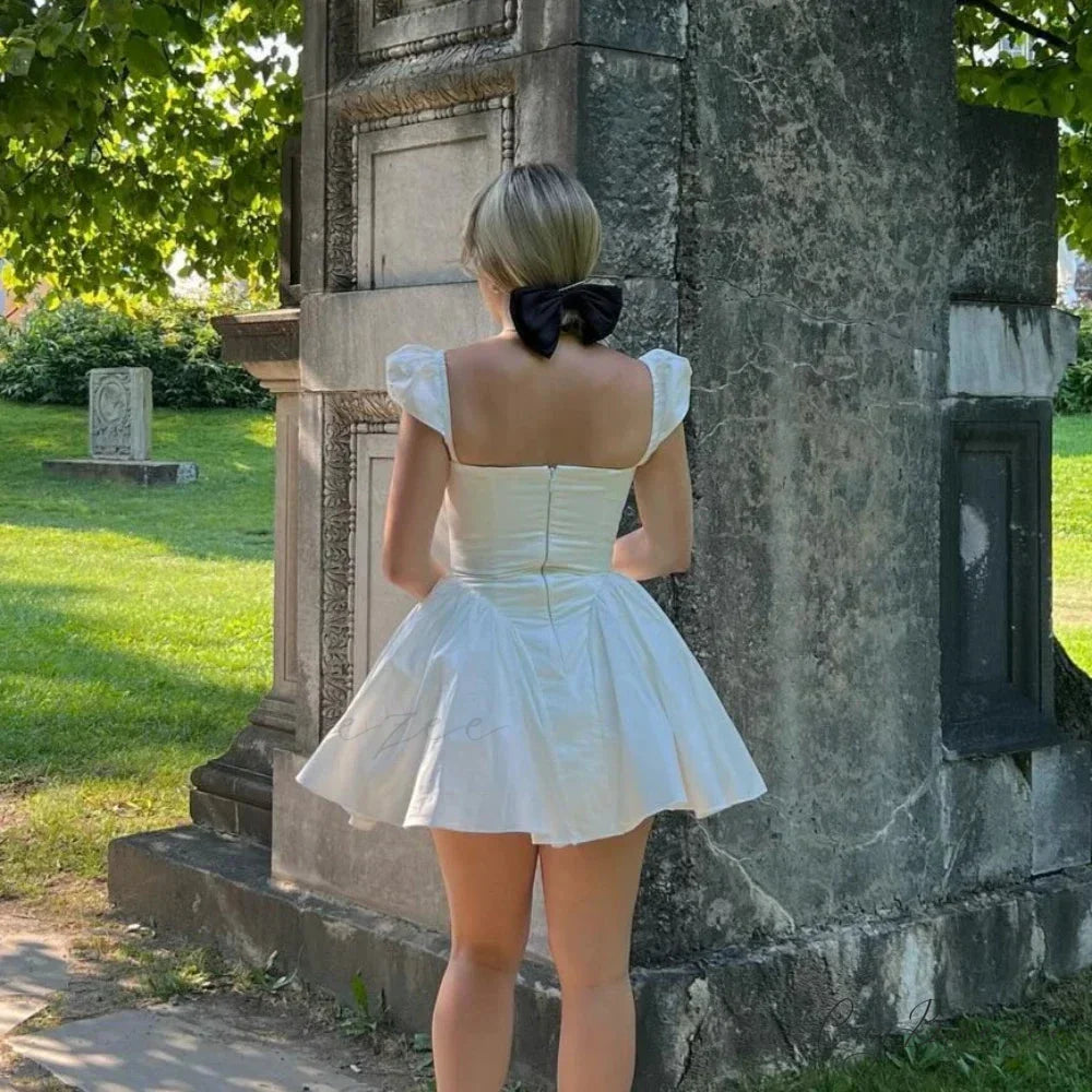 V-Neck Cape Sleeve Fluffy White Mini Dress minidress-250223