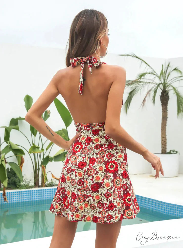 V-Neck Chiffon Beach Dress M / WHITE