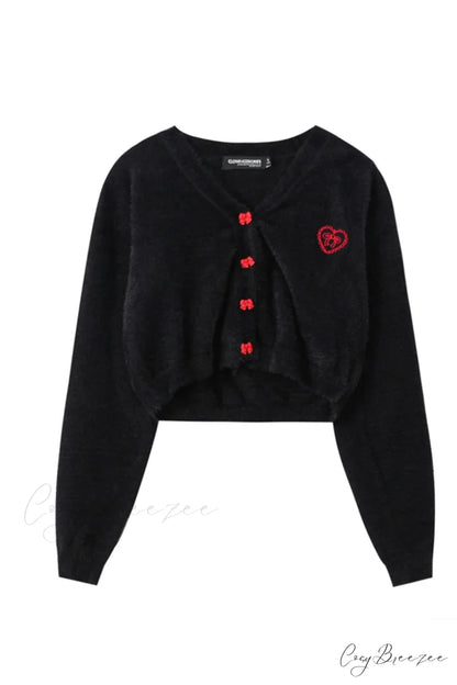 V Neck Color Solid Cardigan Black / S