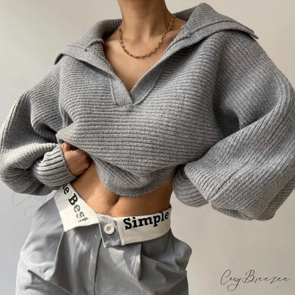 V-neck Cozy Ivory Sweater Gray / S swraters-241228