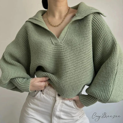 V-neck Cozy Ivory Sweater Green / S swraters-241228
