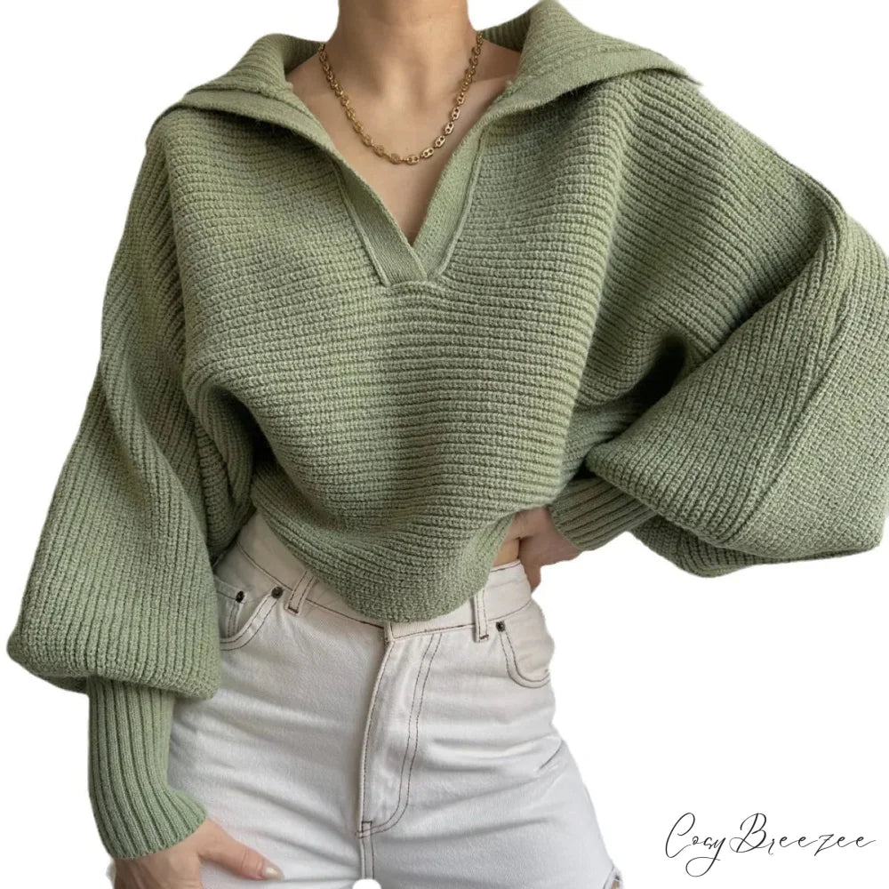 V-neck Cozy Ivory Sweater swraters-241228