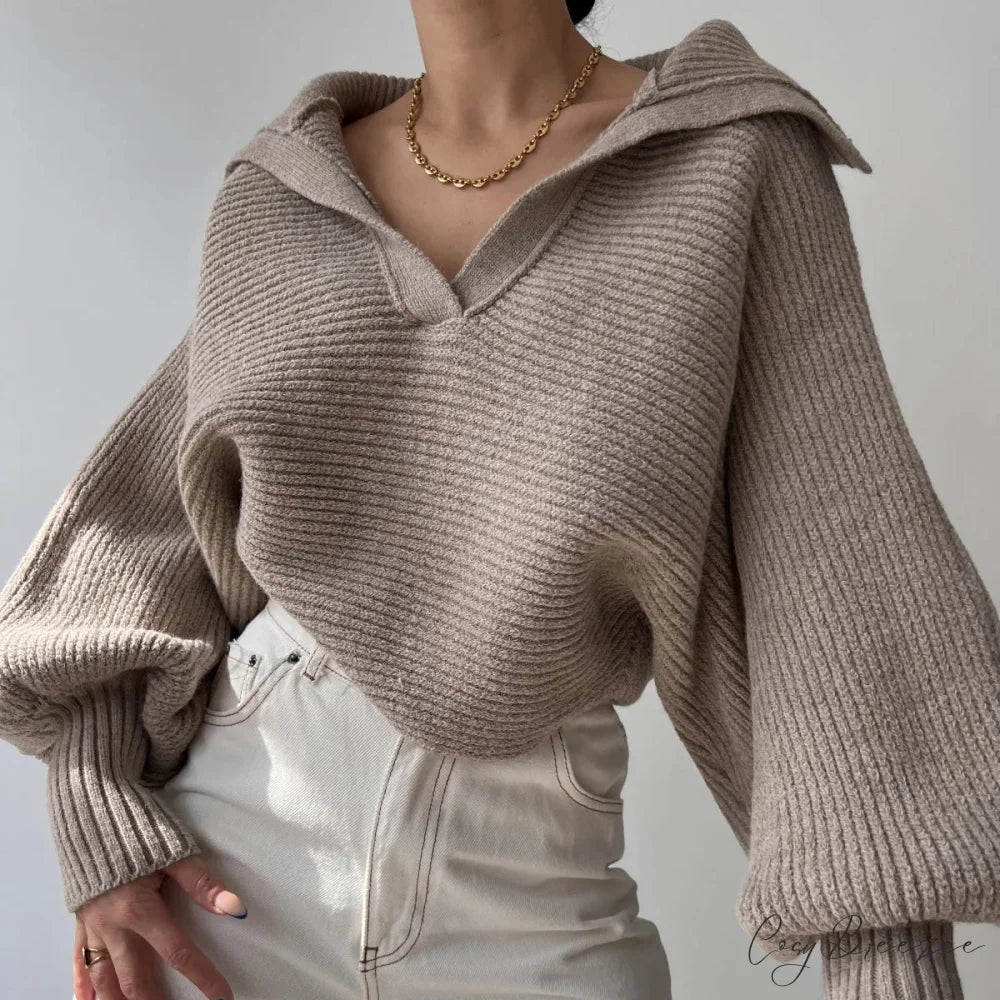 V-neck Cozy Ivory Sweater swraters-241228