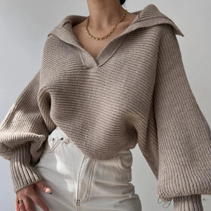 V-neck Cozy Ivory Sweater swraters-241228