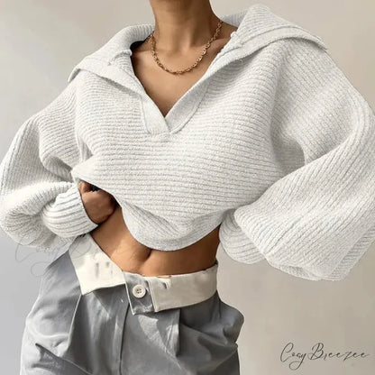 V-neck Cozy Ivory Sweater White / S swraters-241228