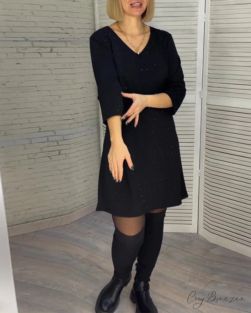 V-neck Dress with 3/4 Sleeves