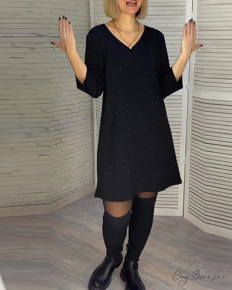 V-neck Dress with 3/4 Sleeves