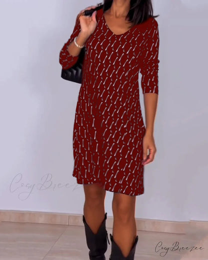 V-neck dress with diamond print Red / S