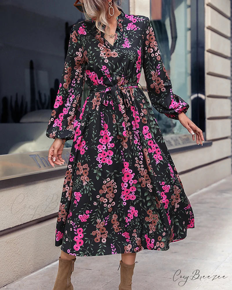 V Neck Dress with Floral Print