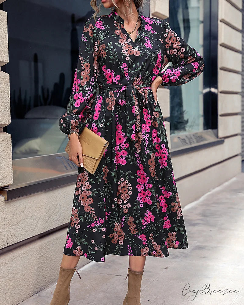V Neck Dress with Floral Print
