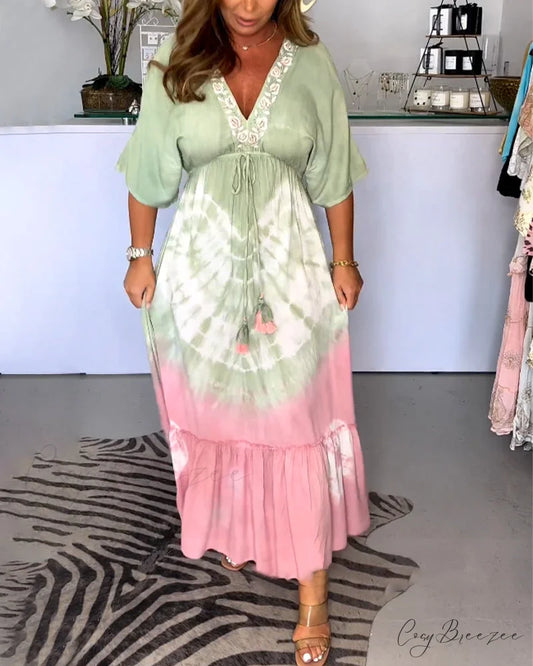 V-neck dress with gradient print Green / S