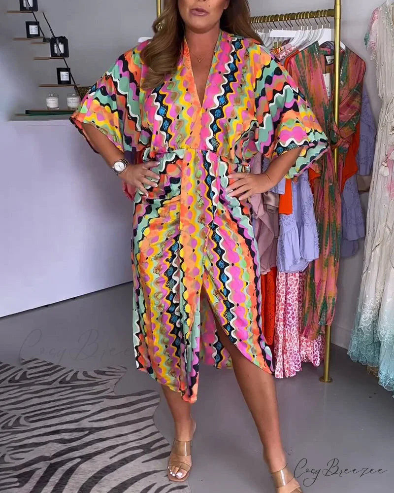 V-neck dress with half sleeves Orange / S