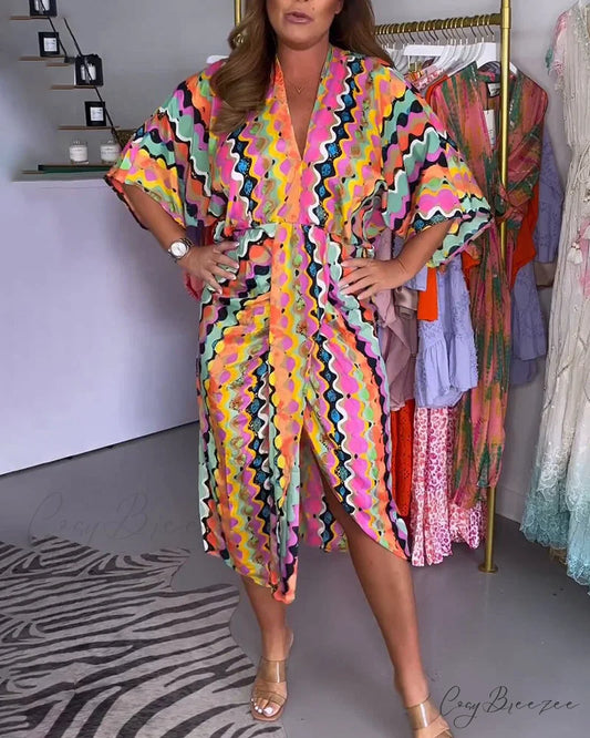 V-neck dress with half sleeves Orange / S