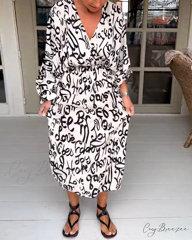 V-neck dress with letter print