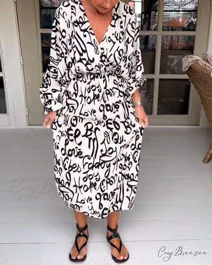 V-neck dress with letter print