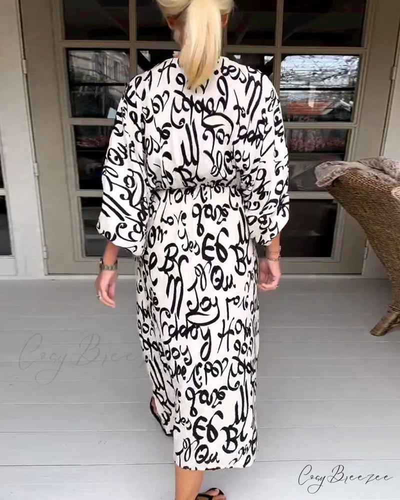 V-neck dress with letter print