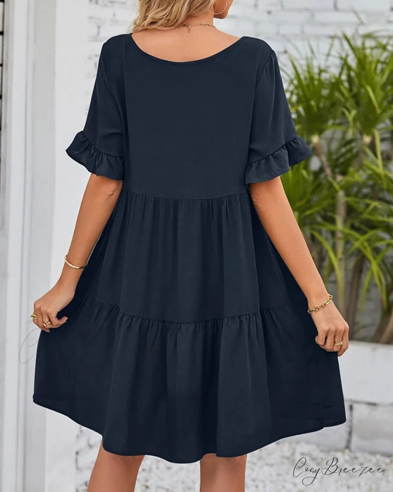V-neck Dress with Ruffle Sleeves